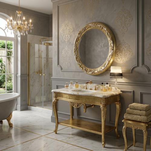 Luxury-round-baroque-wall-mirror-with-silver-flowing-acanthus-scroll-in-gold-frame-baroque-mirror-lifestyle-view-luxury-group-international