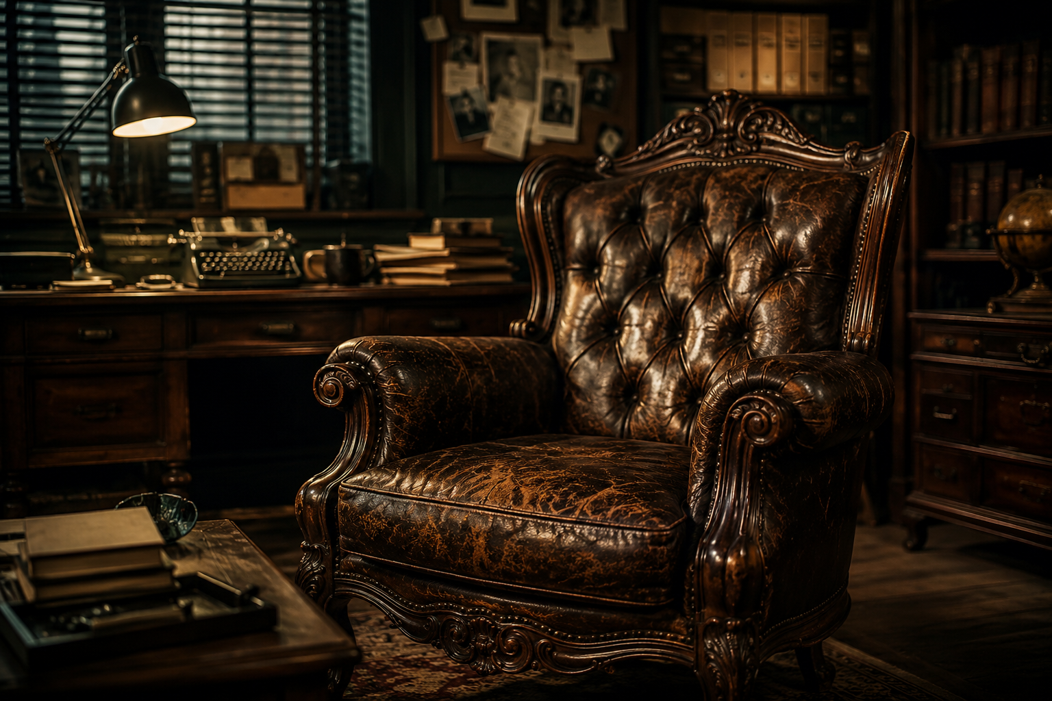 Dark Walnut & Distressed Leather For Noir Sets